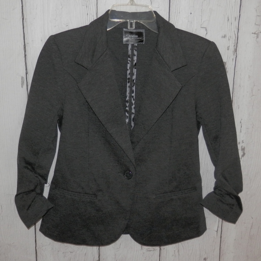 Christian Siriano Womens Charcoal 1 Button Blazer